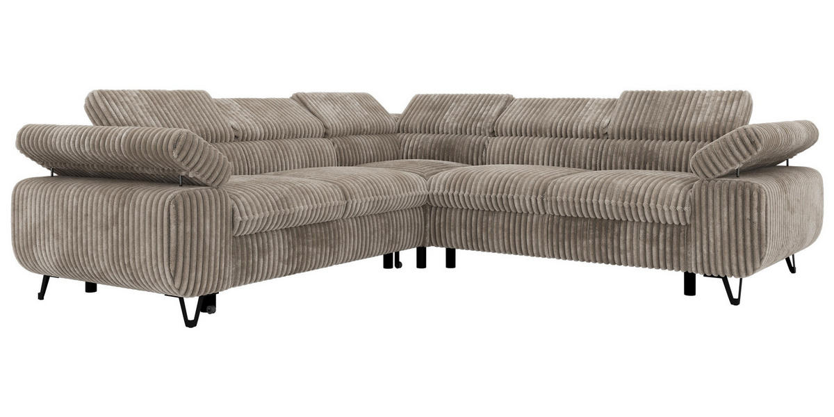 ECKSOFA QUADRO L - Hellbraun Cord - Rechts Seite - Hellbraun/Schwarz, Textil/Metall (269/269cm) - MKS