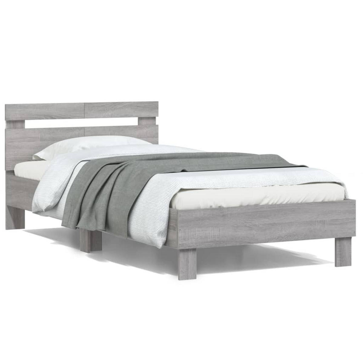 BETTGESTELL Mit Kopfteil Und Led-Leuchten Grau Sonoma 100/200Cm - Grau, Holzwerkstoff (100/200cm) - vidaXL