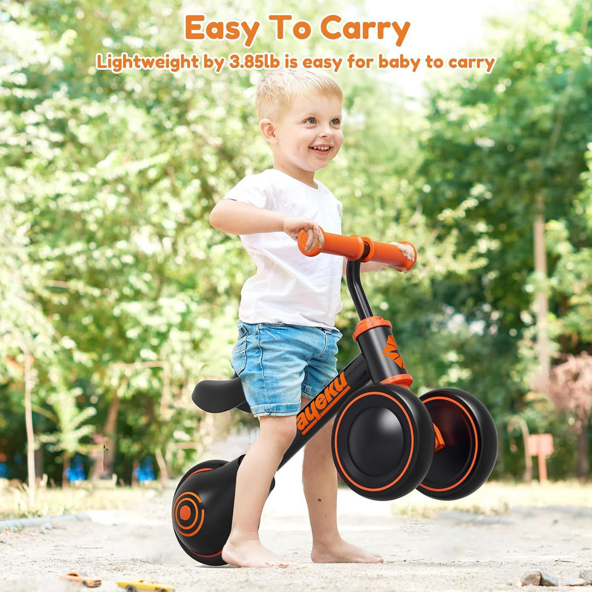 LAUFRAD KINDER mit verstellbarem Sitz und leisen Rädern, 36cm, Schwarz - Schwarz, Metall (51/22/36cm) - Ayeku