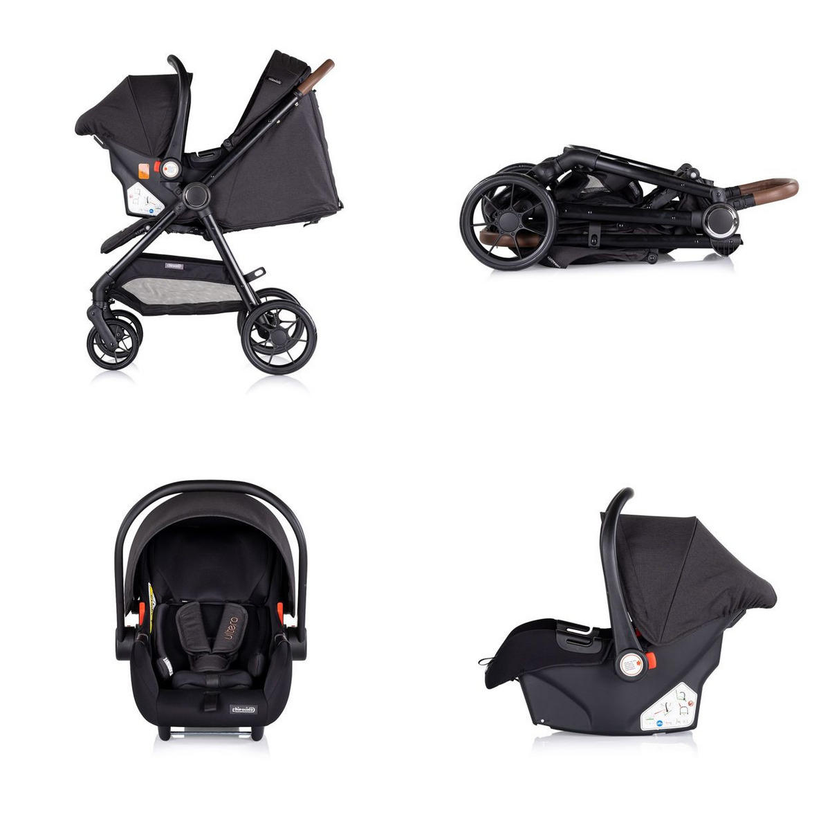 KOMBIKINDERWAGEN Ultera 3 in 1 schwarz Babyschale Fußabdeckung klappbar Korb - Schwarz, Metall (75/56/102cm) - Chipolino