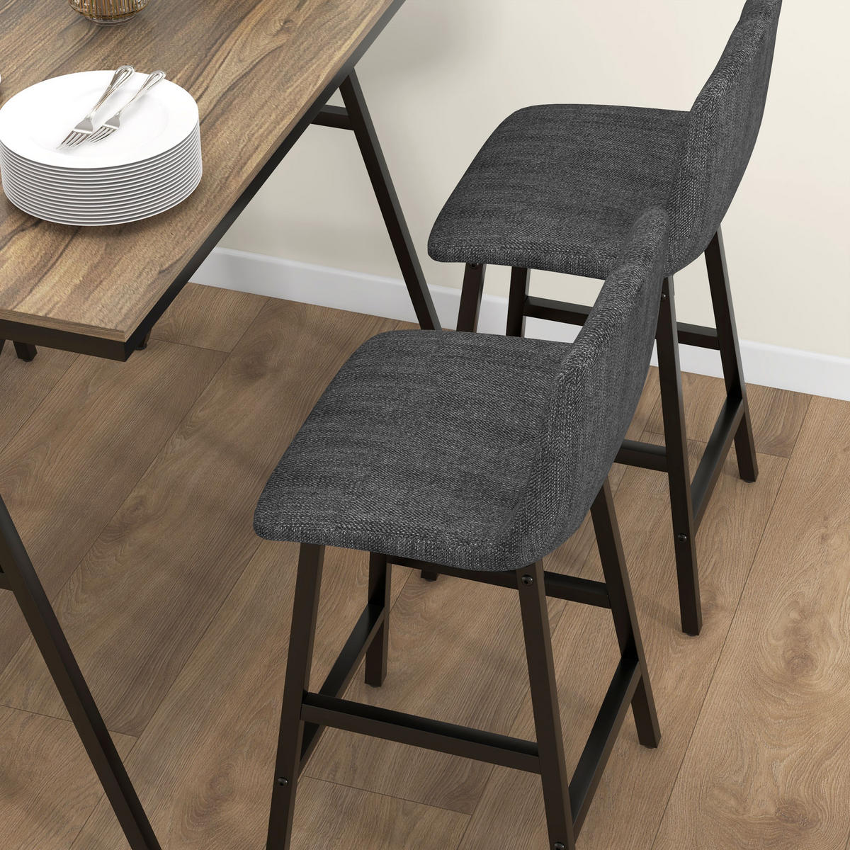 BARGARNITUR 5-teilig DE-07974 Tisch und 4 Stühle mit Knopfheftung Dunkelgrau - Dunkelgrau, Holzwerkstoff (60/91/120cm) - ComfortXL