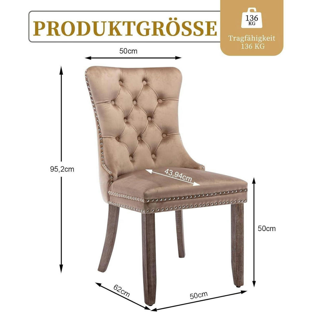 ESSZIMMERSTÜHLE 8er-Set Samt Khaki mit Massivholzbeinen - Olivgrün, Textil (50/95.2/62cm)