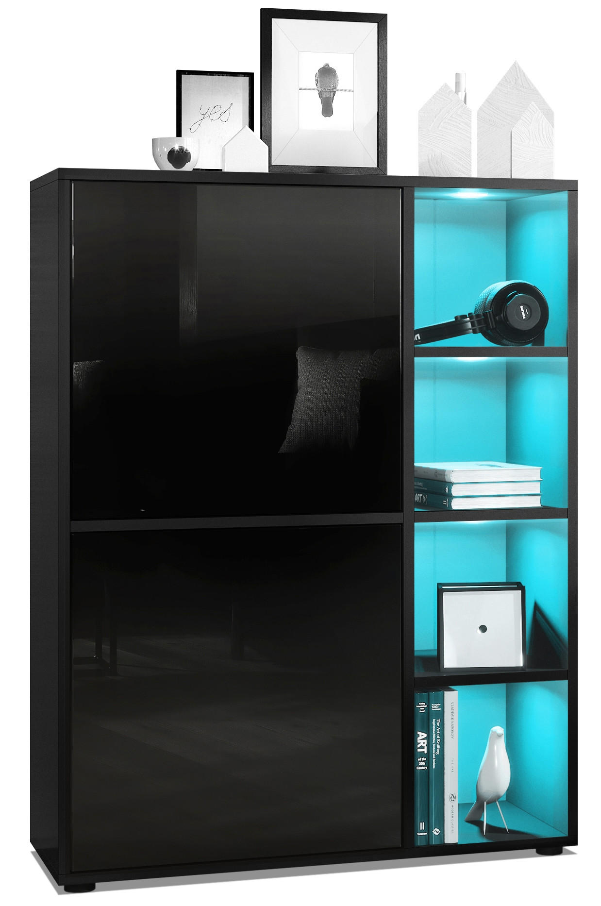 HIGHBOARD Cuba Türen in Schwarz Hochglanz - Schwarz Hochglanz, Holzwerkstoff (79/105.5/35.5cm) - Vladon