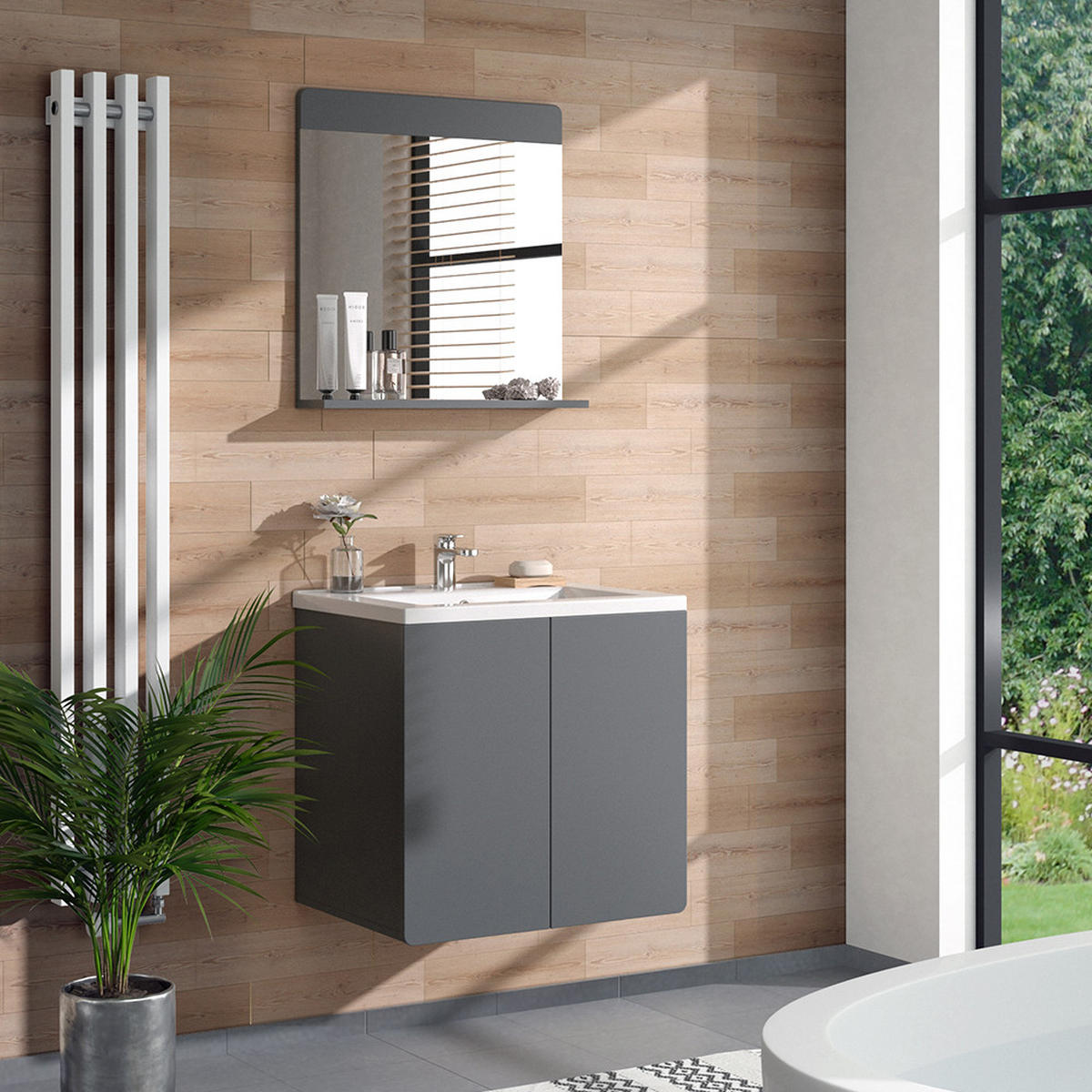 BADEZIMMERSPIEGEL Izan Grau 60 x 62 cm - Grau, Glas (60/62/12cm) - Vicco