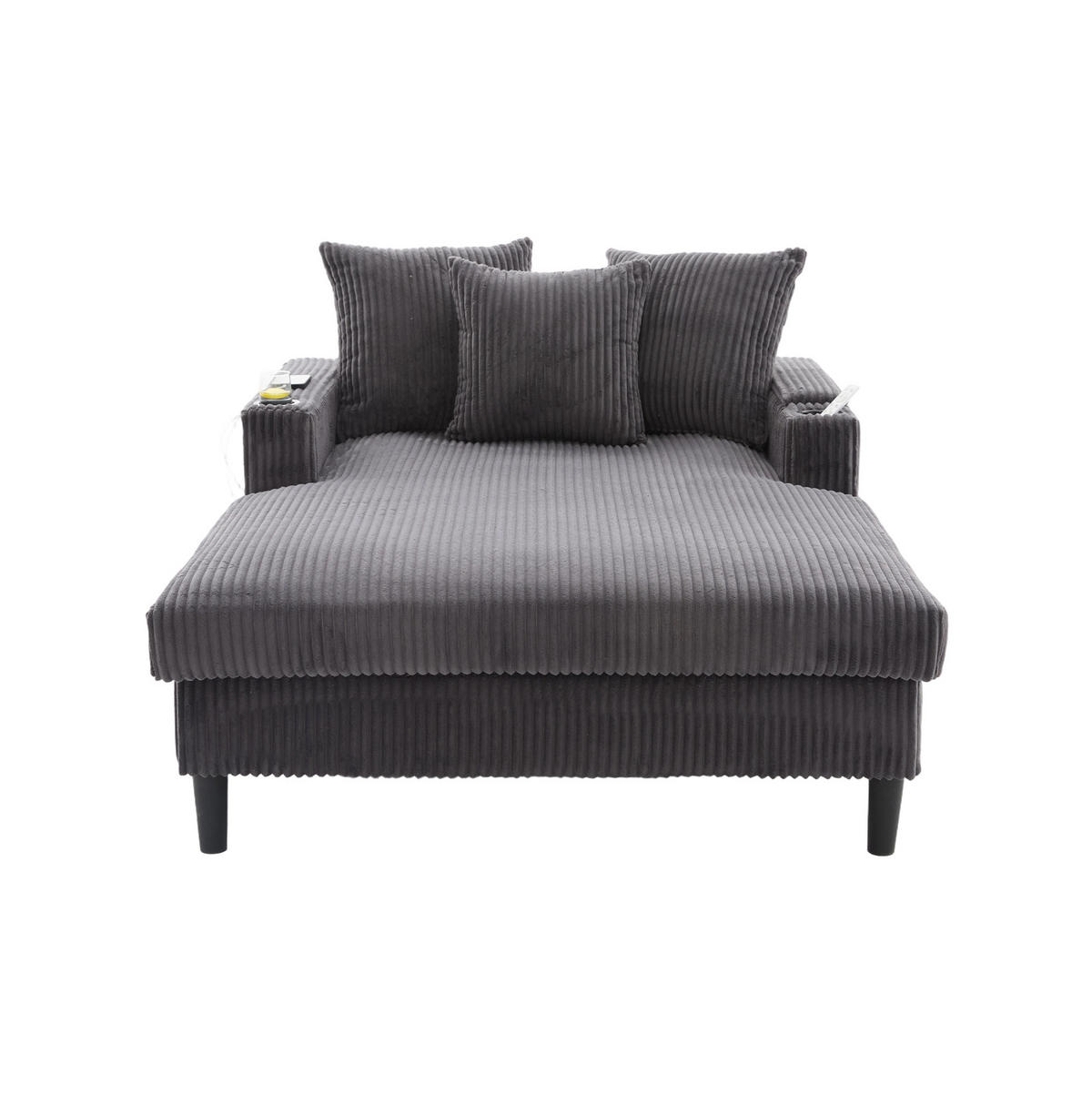 CHAISELONGUE mit Stauraum 129 x 170 cm Corduroy Dark Gray - Dunkelgrau, Holz (170/70/129cm) - Meubliv