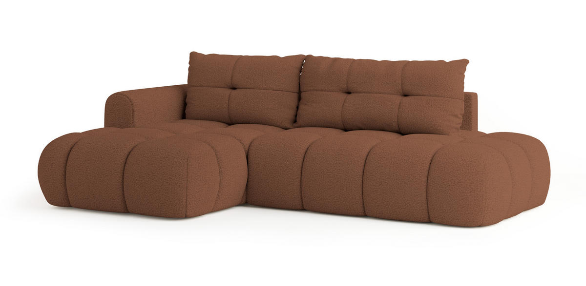 ROHOVÁ SEDAČKA FLUMA měděná - černá/měděná, dřevo/textil (279/158cm) - MASSENO