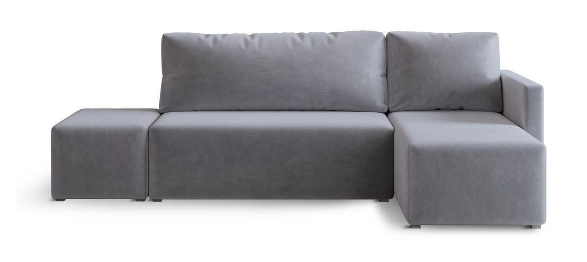 ECKSOFA VELOTTI R-S Grau Plüsch-Stoff mit Schlaffunktion - Grau, Holz (261/143cm) - MASSENO