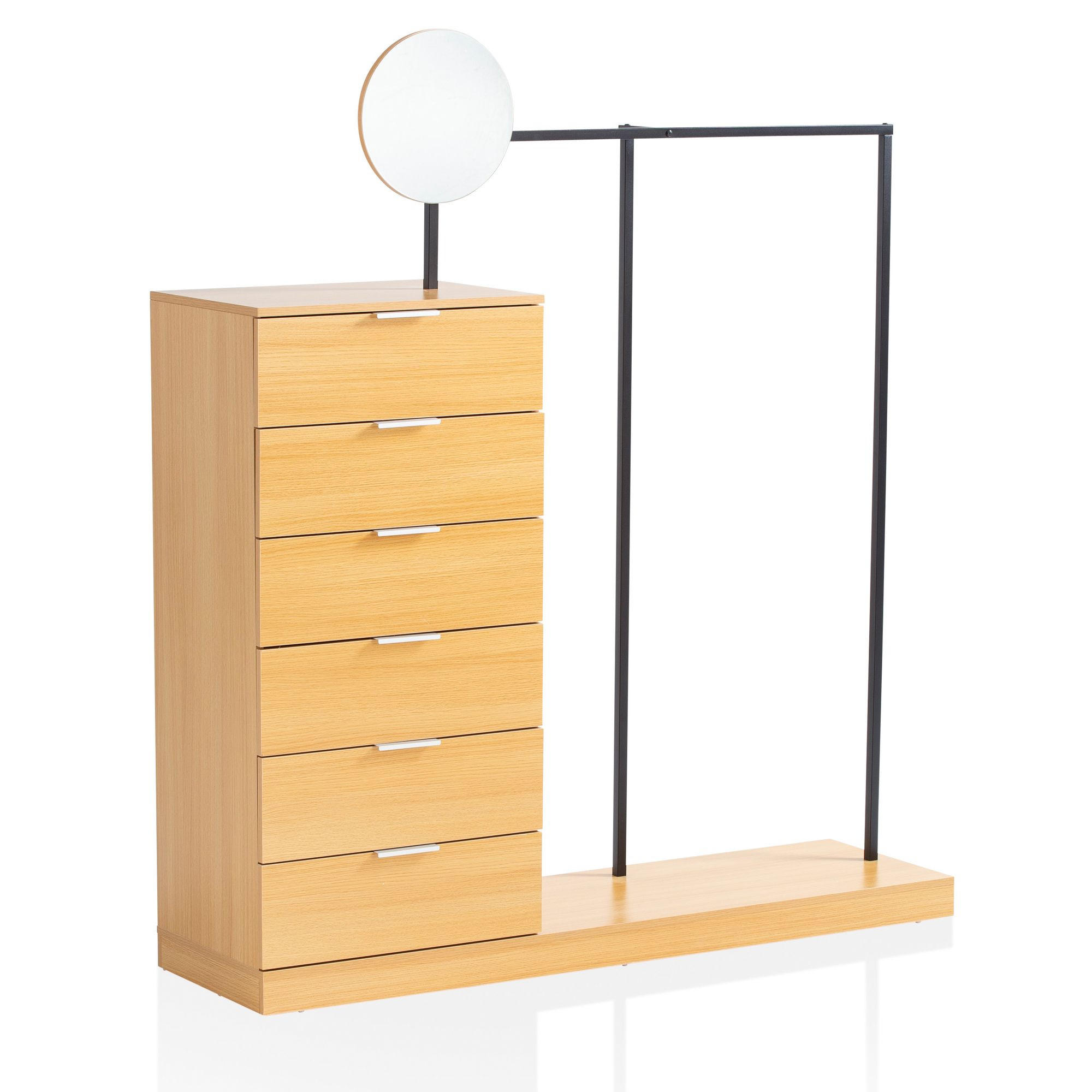 GARDEROBE Eiche-Dekor 145x165x40cm mit Spiegel und Kommode - Eichefarben/Braun, Glas (145/165/40cm) - KADIMA DESIGN