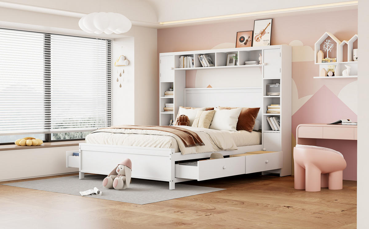 BETT 140x200 cm Schubladen weiß - Weiß, Holz (140/200cm) - LEBENLANG