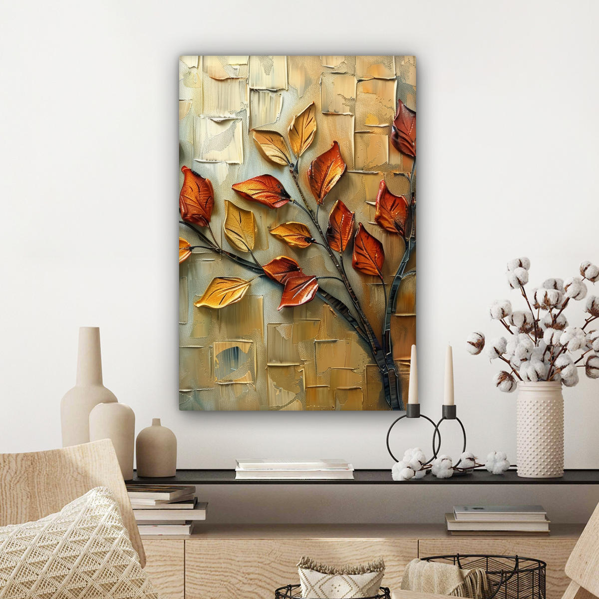 LEINWANDBILD Baum - Abstrakt - Natur - Kunst Wanddeko Schlafzimmer 60x90 cm - Goldfarben, Textil (60/90cm) - MuchoWow