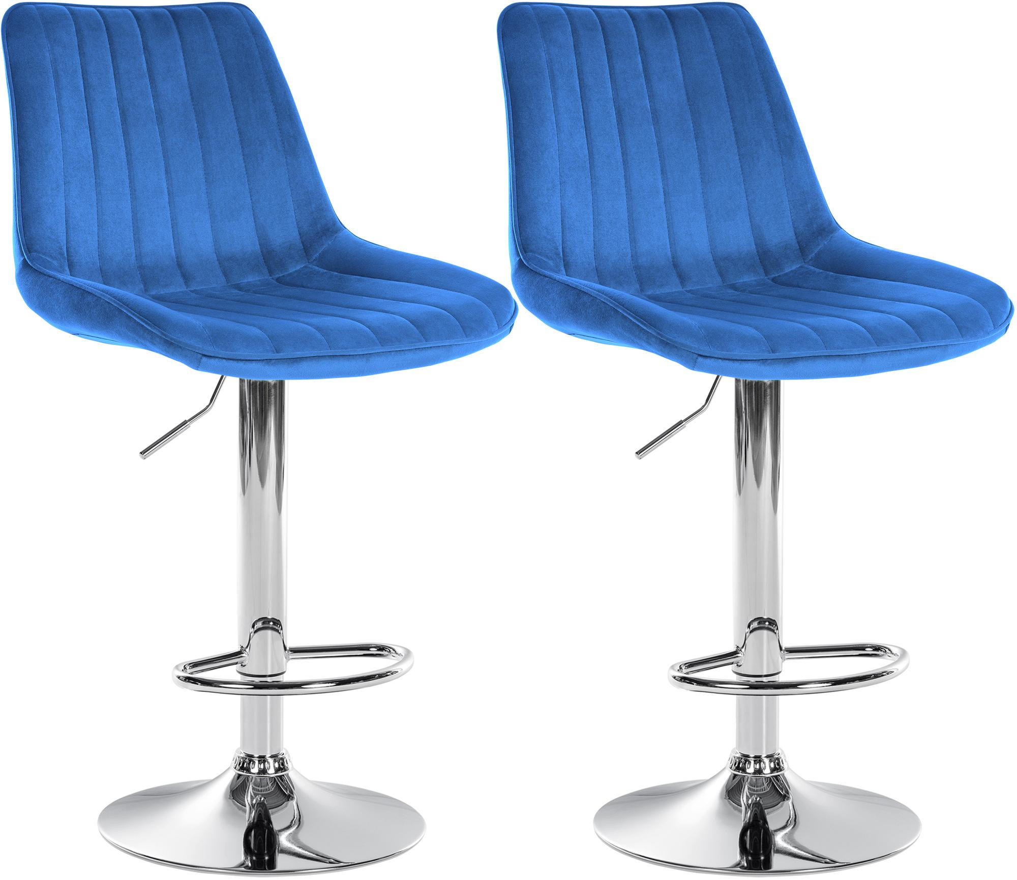 BARHOCKER 2er Set Samt Blau - Blau, Textil/Metall (49.5/91/50cm) - CLP