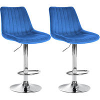BARHOCKER 2er Set Samt Blau - Blau, Textil/Metall (49.5/91/50cm) - CLP