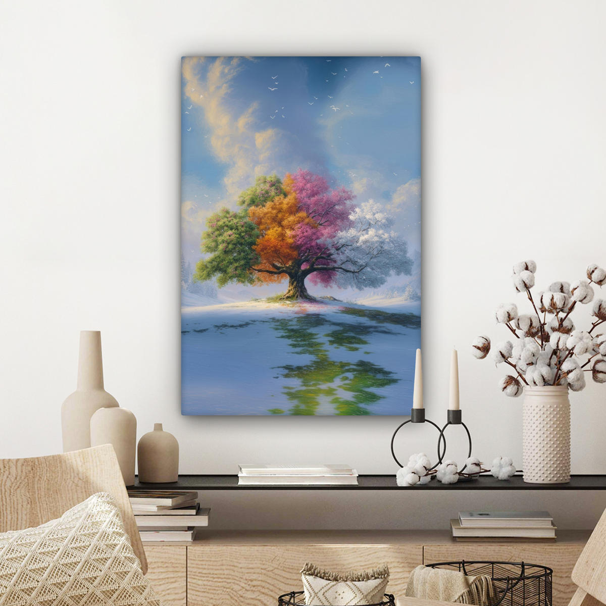 LEINWANDBILD Baum - Jahreszeiten - Winter - Landschaft Wanddeko 40x60 cm - Multicolor, Textil (40/60cm) - MuchoWow