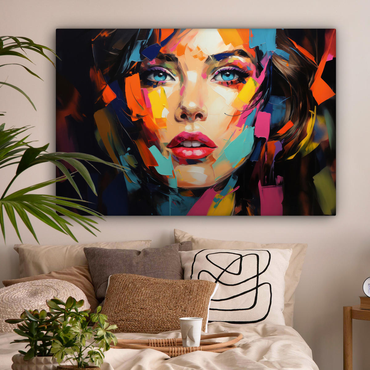 LEINWANDBILD Frau - Porträt - Farbenfroh - Kunst Groß 140x90 cm - Multicolor, Textil (140/90cm) - MuchoWow