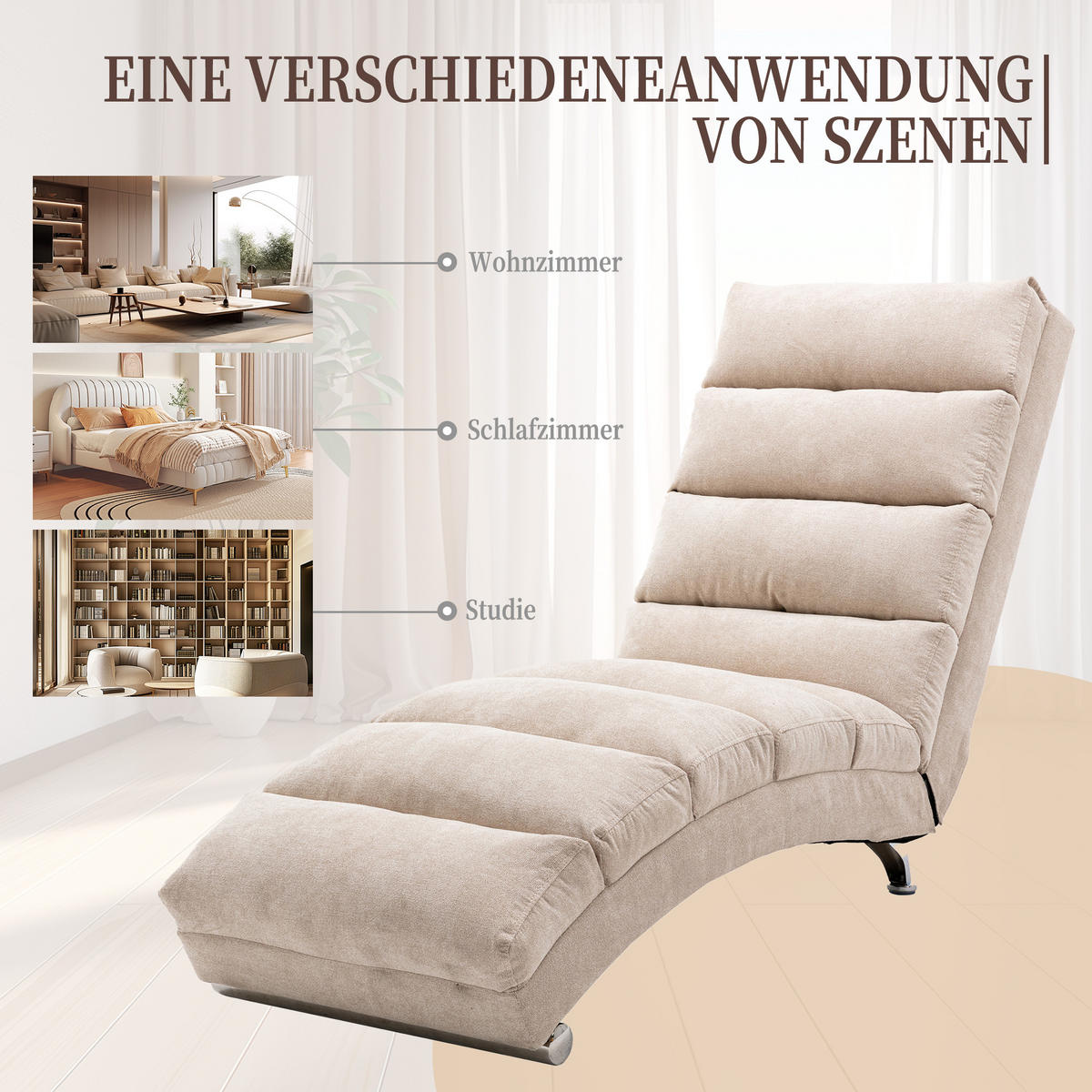 LIEGESOFA Entspannungsliege – mit Ganzkörperunterstützung, Vibrationsfunktion & Seitentaschen, modern, für Wohnzimmer, Büro & Schlafzimmer - Beige, Textil (55/84/148cm) - Ej. Life