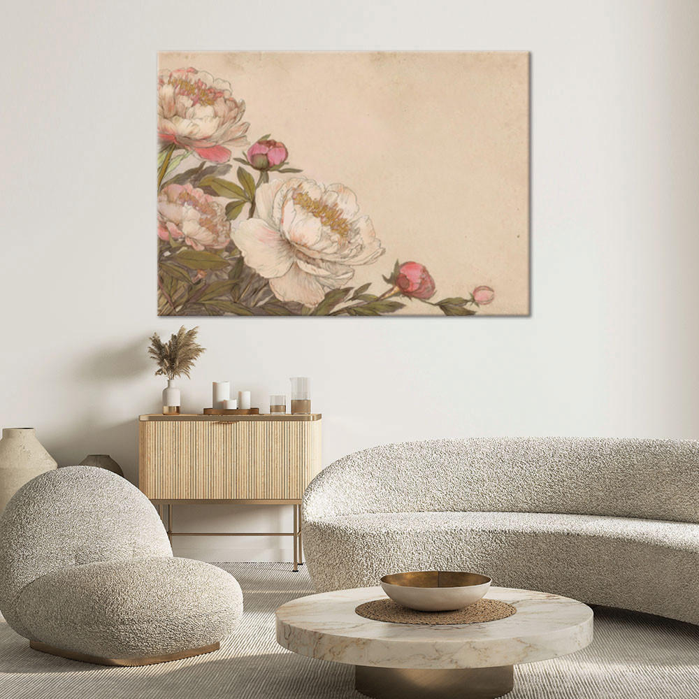 WANDBILD pfingstrosen rosen blumen retro beige - Beige, Textil (120/80cm) - Feeby