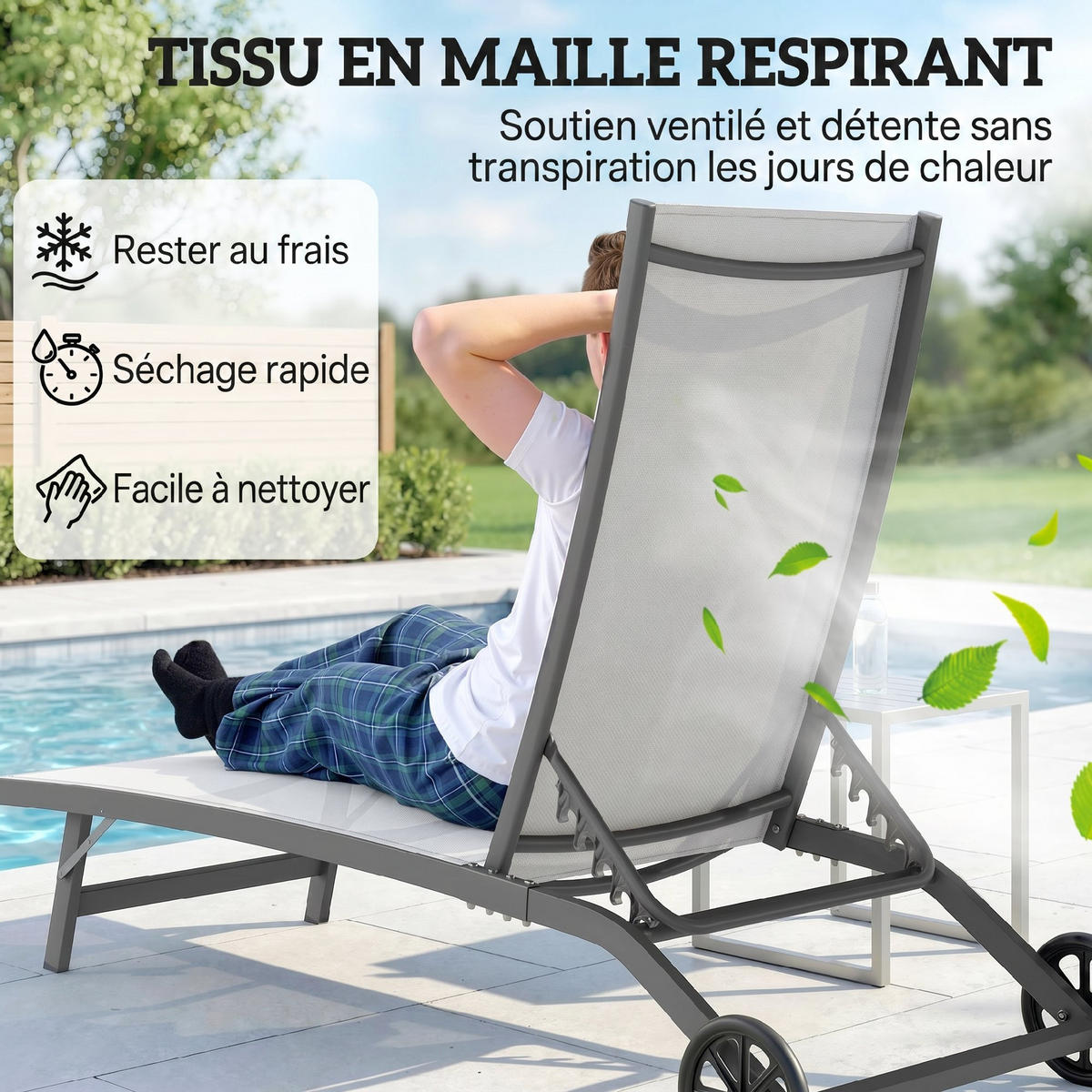 SONNENLIEGE 2er-Set DE-15678 mit Rollen, 5-fach verstellbar Creme - Creme, Metall (165/102/66cm) - ComfortXL
