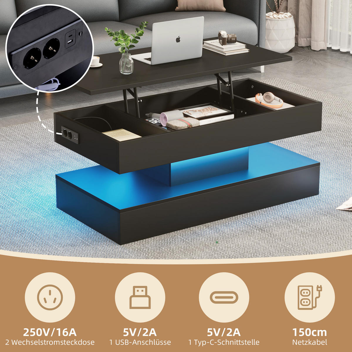 COUCHTISCH Schwarz - Schwarz, Holzwerkstoff (100/50/42cm)