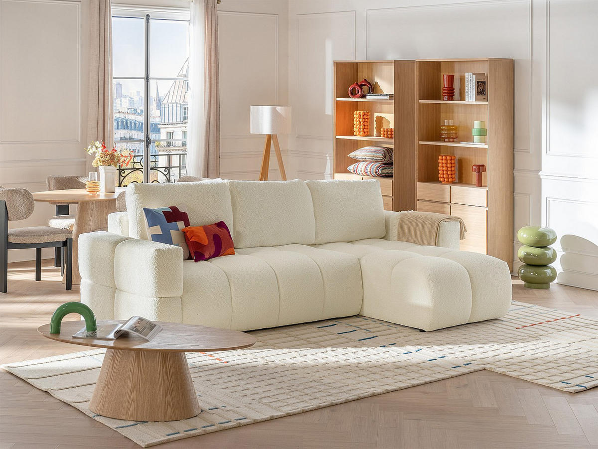 ECKSOFA mit Schlaffunktion - Ecke wechselbar - Bouclé-Stoff - Beige - ISSORO II - Beige, Textil (301/178cm) - Vente-Unique