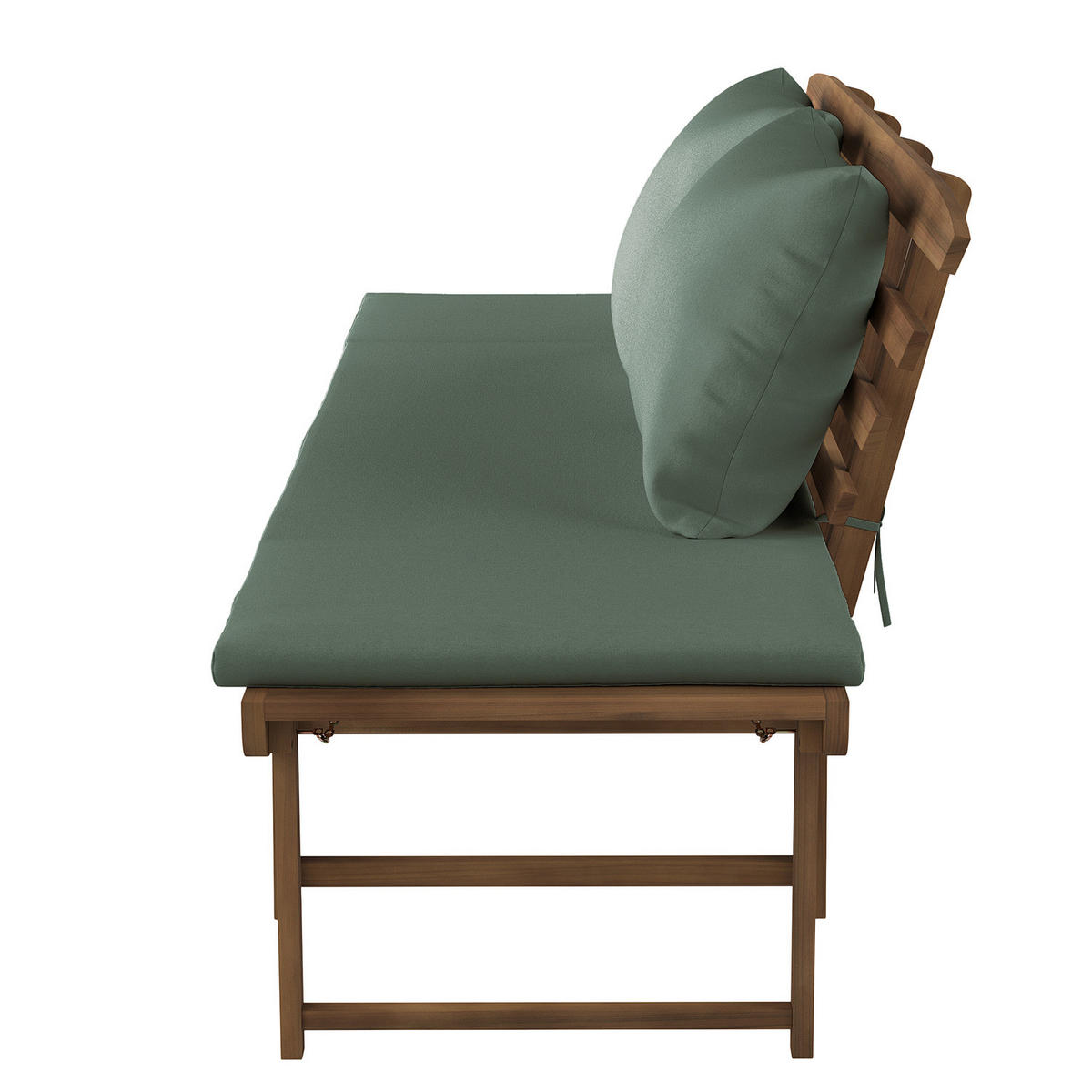 MASSIVE GARTENBANK - Akazie massiv / Polyester - Braun / Weiß - Olivgrün, Holz/Textil (159/85/67cm) - home24