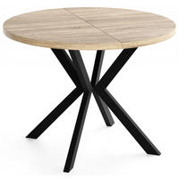 ESSTISCH Valeo runder ausziehbarer, Sonoma Eiche 100-180/100/76 cm - Schwarz/Braun, Holzwerkstoff/Metall (100/180/76cm) - WFL GROUP