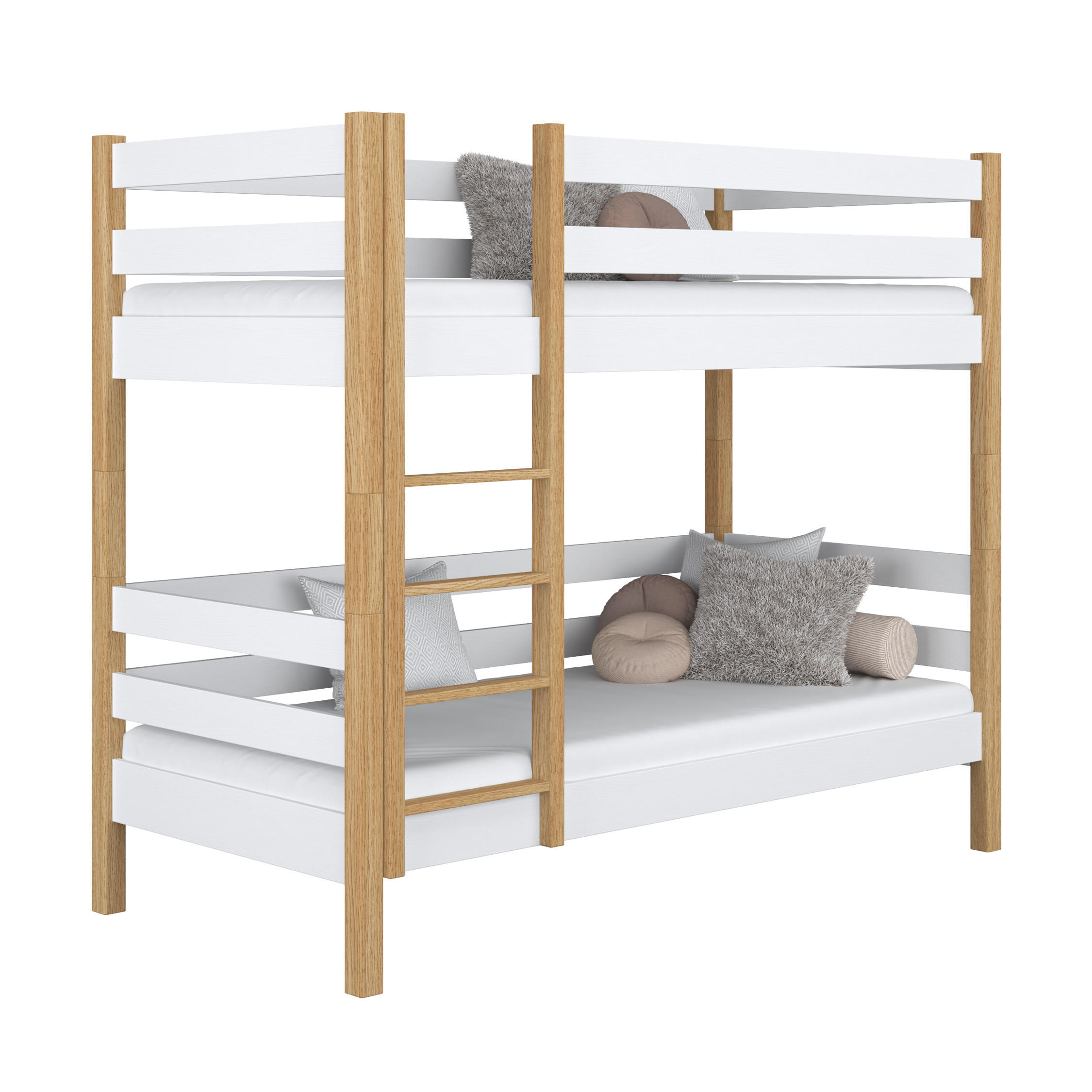 N-Wood Etagenbett Eiche Artisan, Weiß 120x200 cm