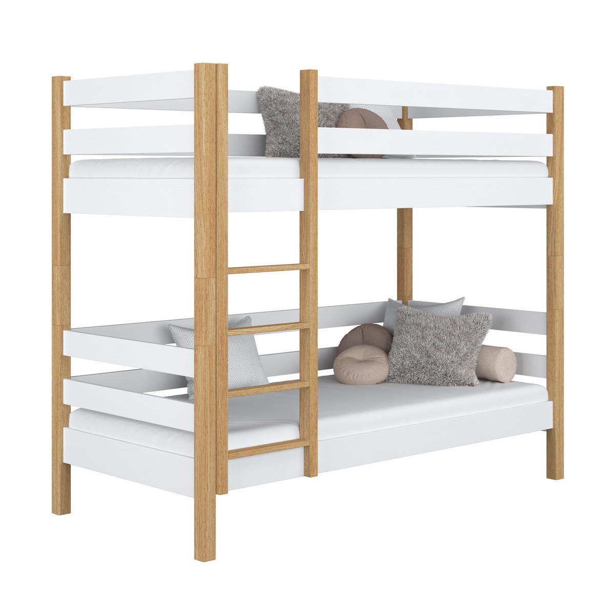 ETAGENBETT N01 Weiß / Eiche Natur 100/200 - Eiche Artisan/Weiß, Naturmaterialien/Holz (100/200cm) - N-Wood