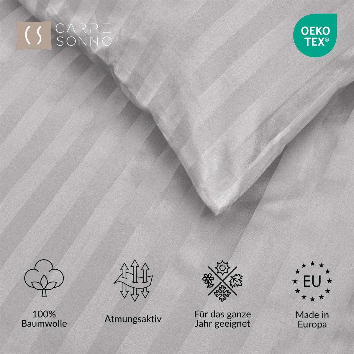 BETTWÄSCHE Damast 135x200 Silber Grau gestreift - Silberfarben, Naturmaterialien/Textil (135/200cm) - Carpe Sonno