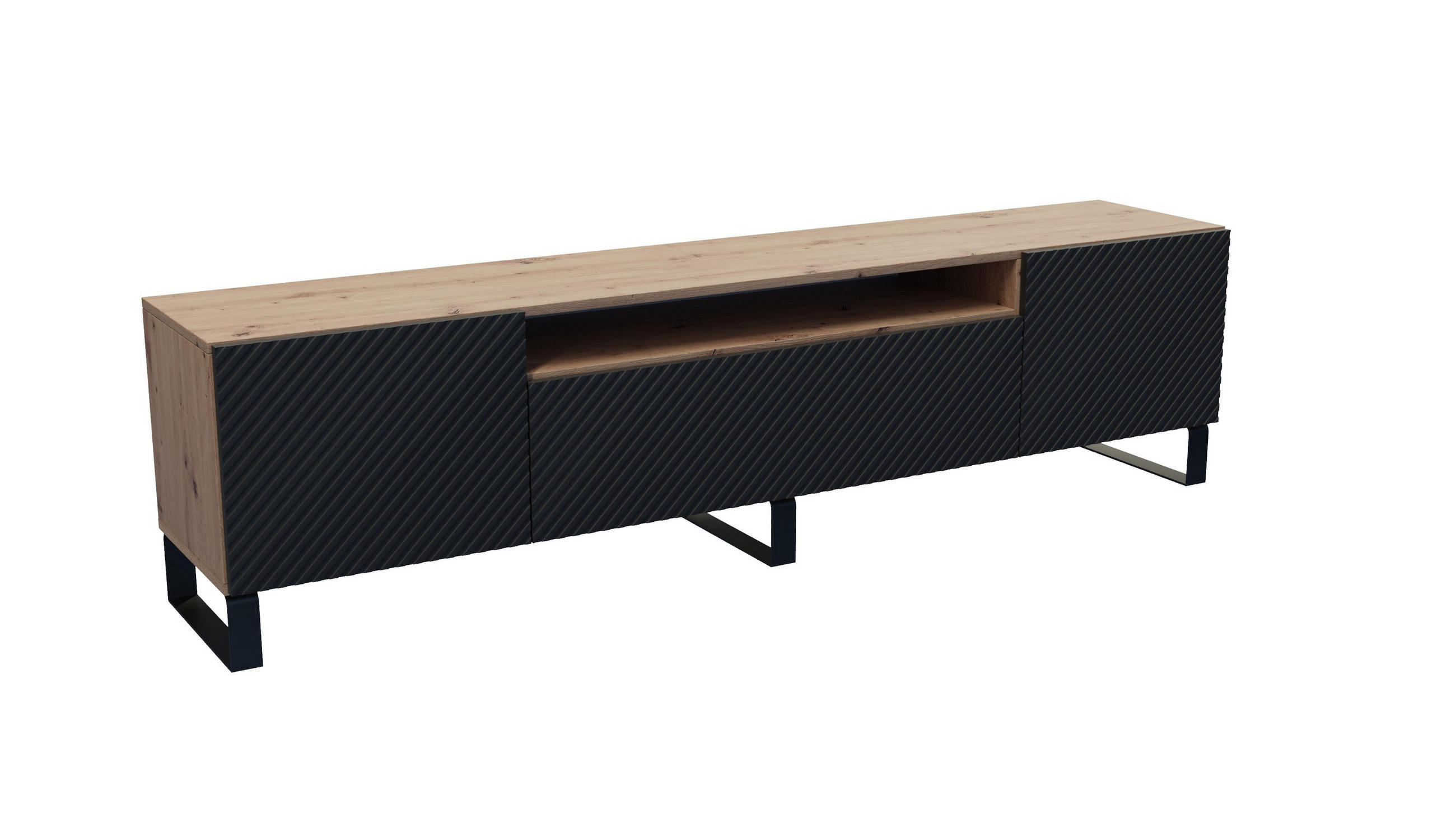LOWBOARD CAVA 200/41/40 cm, Stand-TV-Schrank Eiche Artisan - Schwarz/Eiche Artisan, Holzwerkstoff (200/41/40cm) - MASSENO