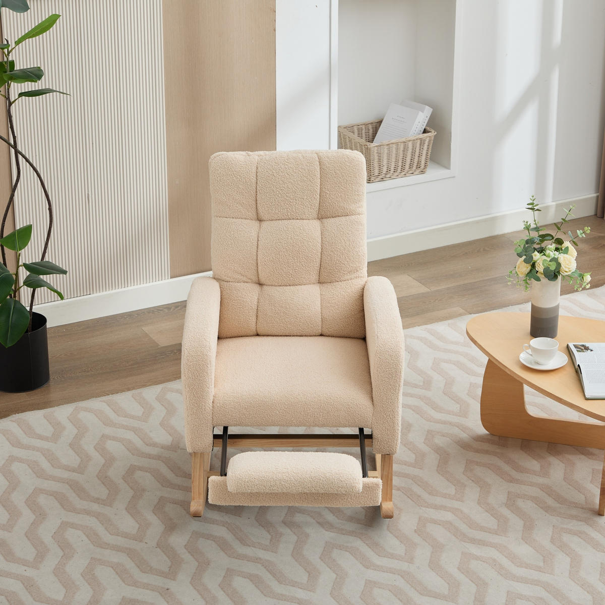 SCHAUKELSTUHL Beige Bouclé mit versteckten Beinstützen - Beige, Textil (50/99/132cm) - Oxeza
