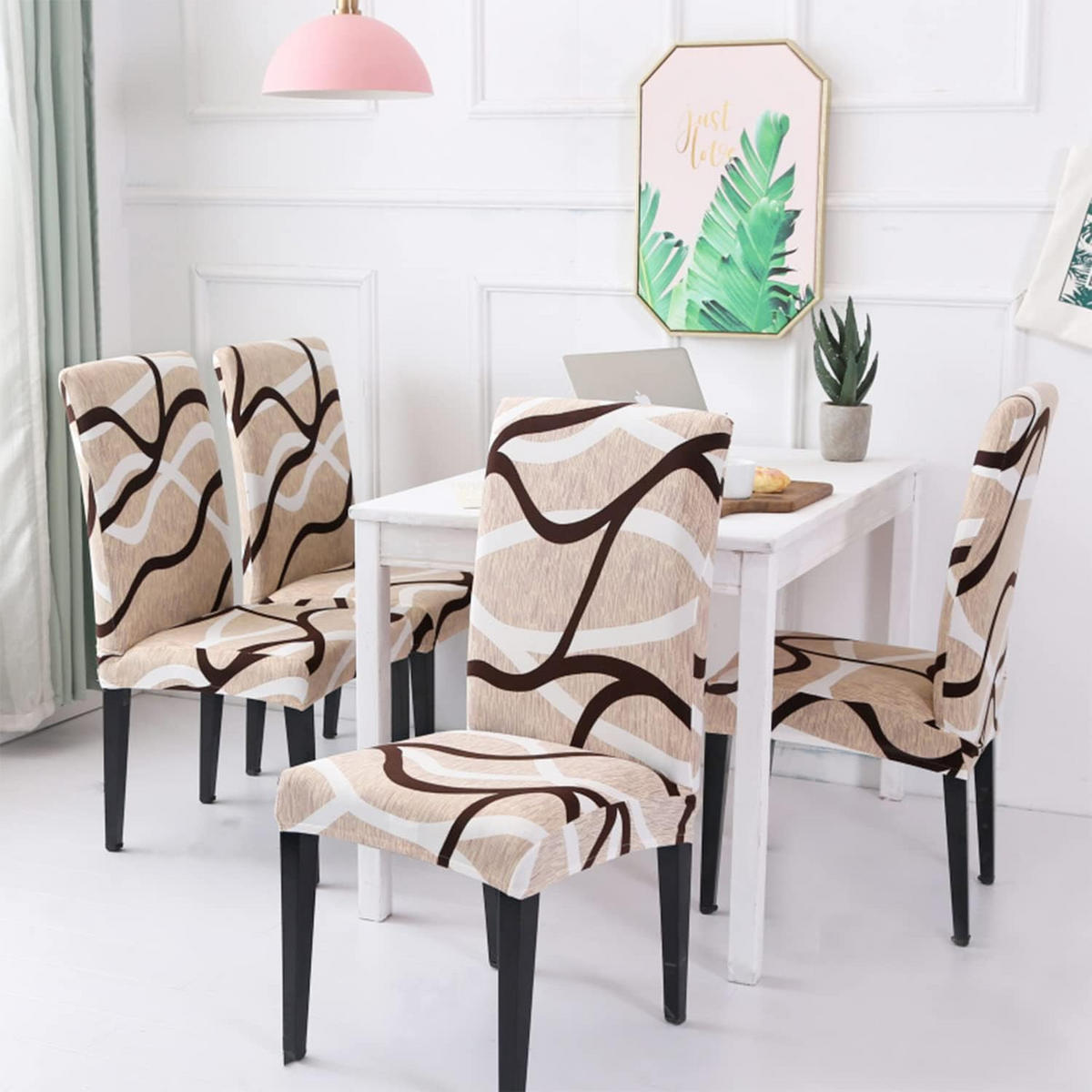 STUHLHUSSE Stretch Waschbar(4-tlg. Set) - Hellbraun, Textil (25/20cm) - Kaket