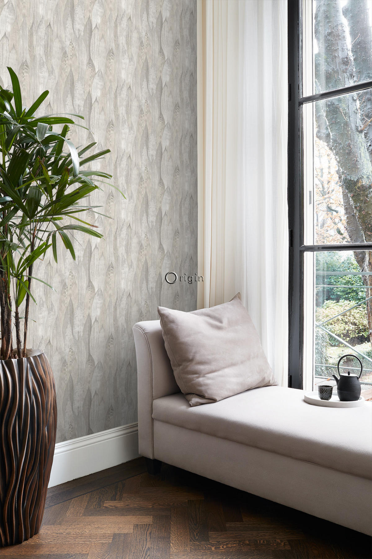TAPETE Blätter 53 cm x 10.05 m - Grau, Papier (53/1000cm) - Origin Wallcoverings