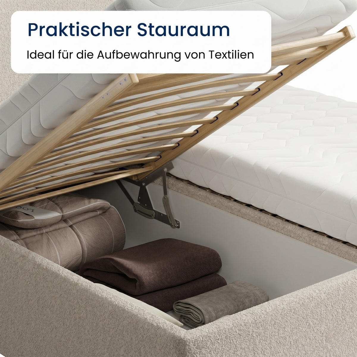 POLSTERBETT 200x200 cm Kaltschaummatratze H3 Bouclé Creme - Creme, Textil (200/200cm) - Home Collective