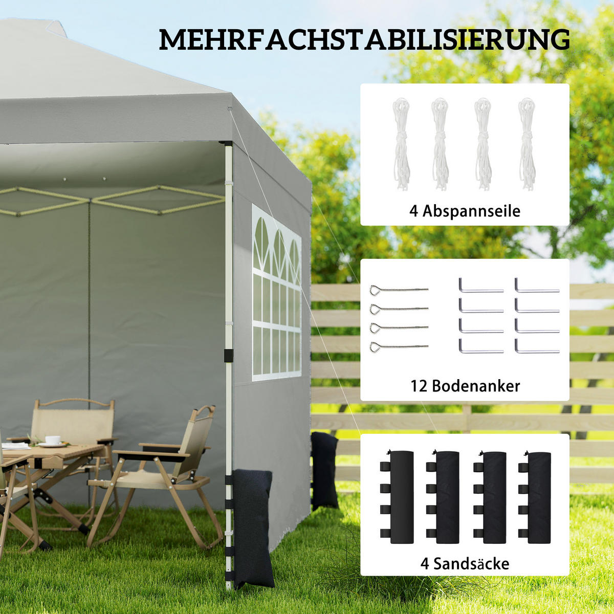 POP-UP-PAVILLON Oxfordstoff Metall Hellgrau - Hellgrau/Weiß, Textil/Metall (297/285/297cm) - Outsunny