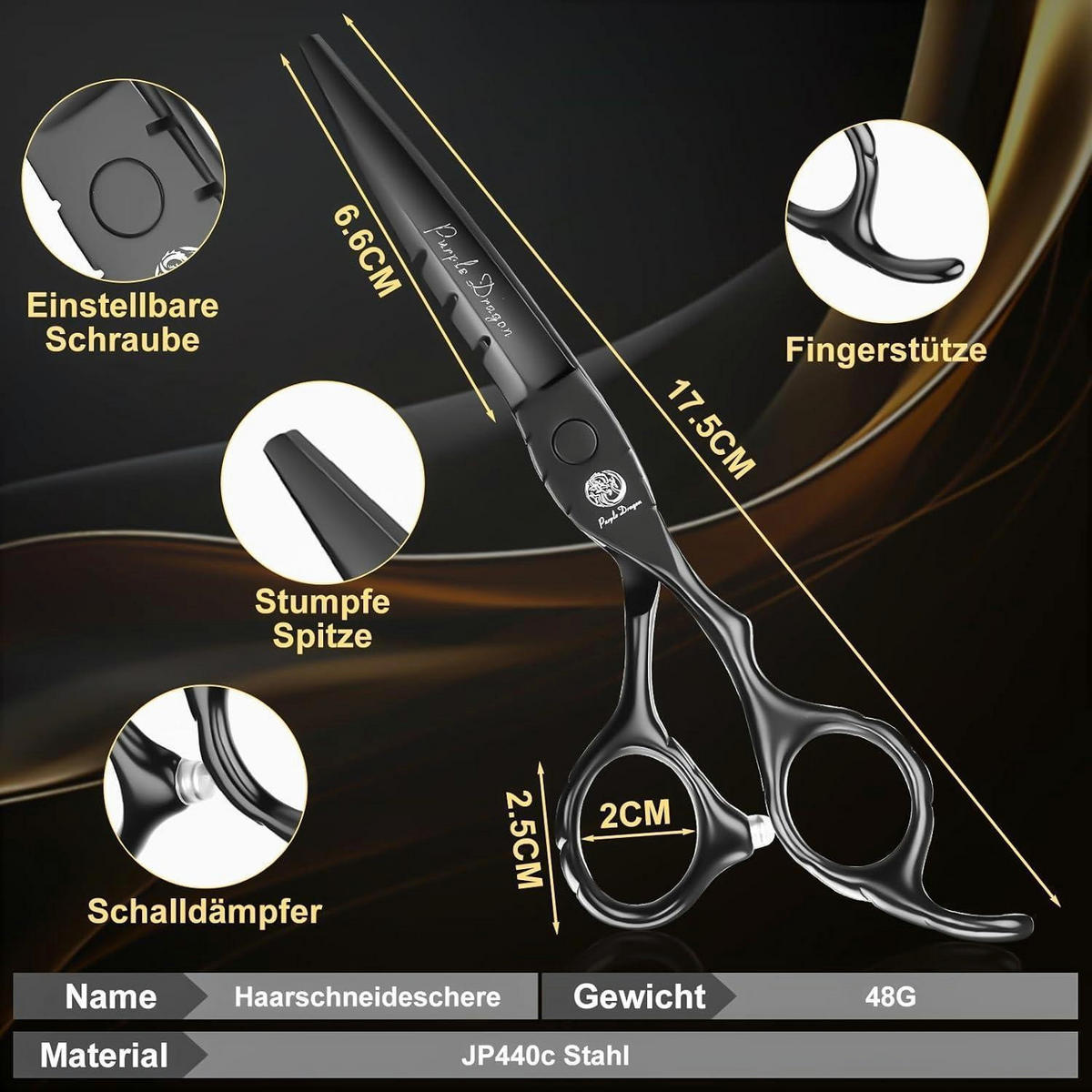 FRISEURSCHEREN Set 6 Zoll Schwarz 7-teiliges Set - Schwarz, Metall (6.6/2.5/17.5cm)