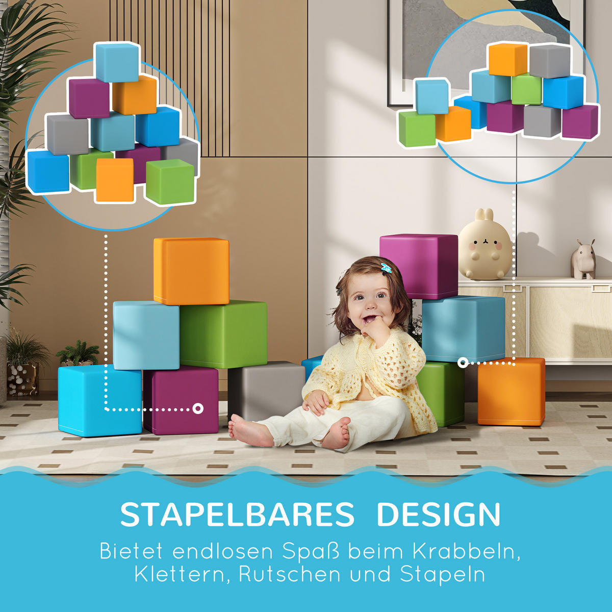 SOFTBAUSTEINE - Blau/Hellgrün, Kunststoff (20/20/20cm) - HOMCOM