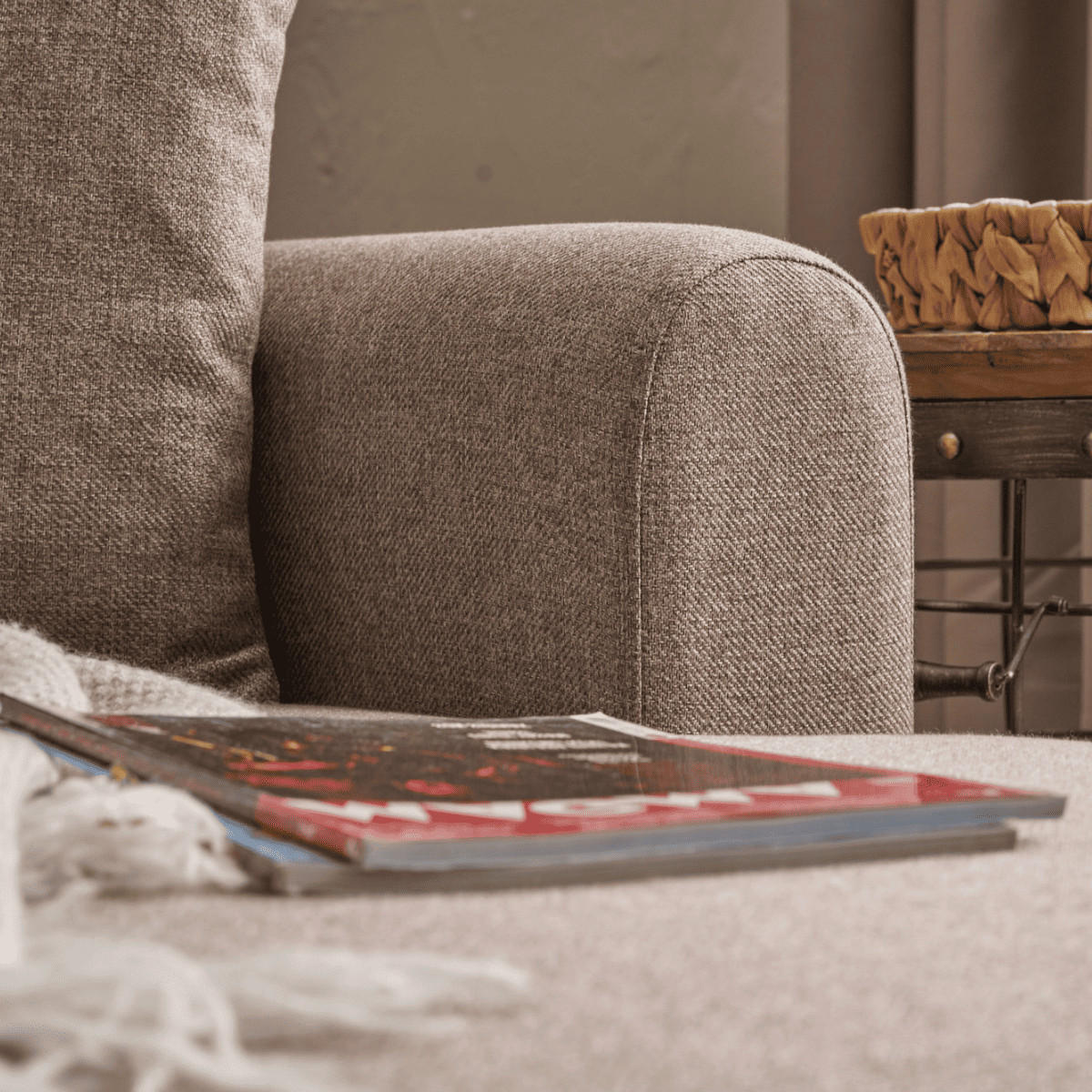ECKSOFA mit Schlaffunktion und rechtsseitiger Récamiere aus Stoff - mane 246/160/85 cm - Taupe, Holz (160/246cm) - Calicosy