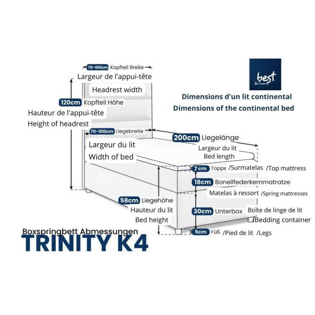 Thumbnail - Best For Home Boxbett, Rosa, Textil, Höhe ca. 18 cm, Rechteckig, 70x200 cm, Schlafzimmer, Betten, Boxspringbetten
