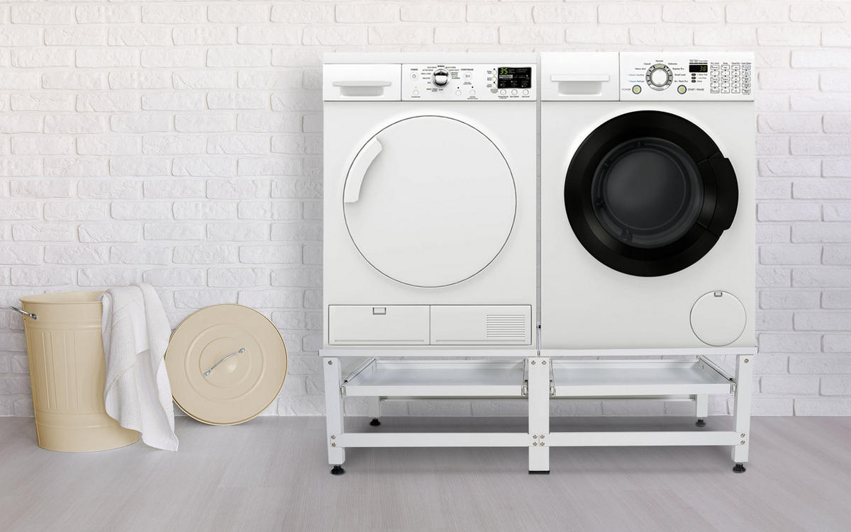 WASCHMASCHINENUNTERGESTELL doppelt DAVID für je 200kg Weiß - Weiß, Metall (124/38/61cm) - DELUKE