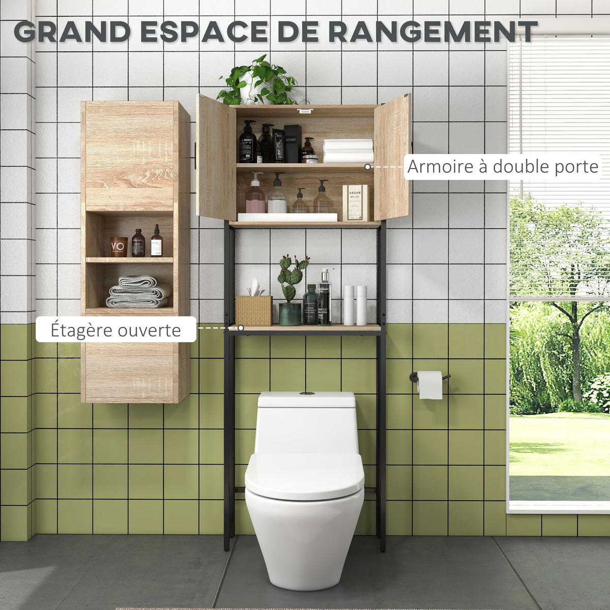 BADEZIMMERREGAL DE-15877 industrieller Stil Eichenoptik - Naturfarben, Holzwerkstoff (19/178/64cm) - ComfortXL