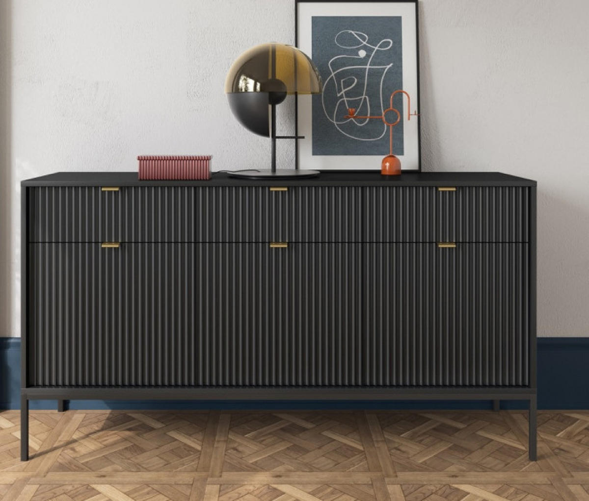 SIDEBOARD Schwarz NEW KSZ154 Geriffelt - Schwarz, Holzwerkstoff (154/83/39cm) - Sepro Meble