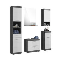 BADKOMBINATION 5tlg. Scout Bad in Rauchsilber Nachbildung und weiß hochglanz B/H/T: 164x191x37 cm - Anthrazit, Holz (164/191/37cm)