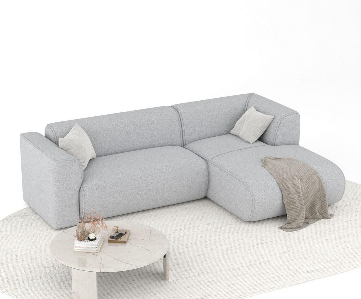 ECKSOFA Melani Hellgrau Webstoff - Rechts Seite - Hellgrau/Schwarz, Holz/Holzwerkstoff (162/256cm) - Maison de Reve