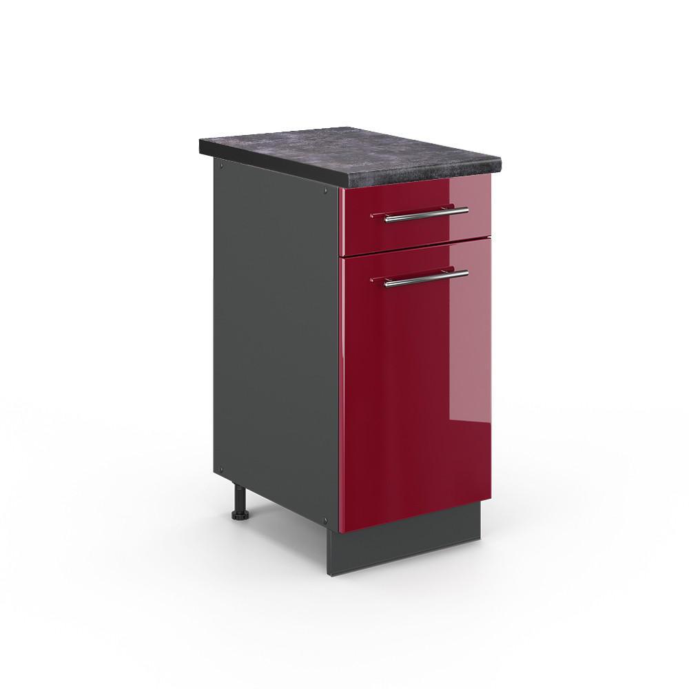 KÜCHENUNTERSCHRANK Fame-Line Bordeaux Hochglanz 40 cm, AP Anthrazit - Bordeaux/Anthrazit, Holzwerkstoff (40/82/60cm) - Vicco