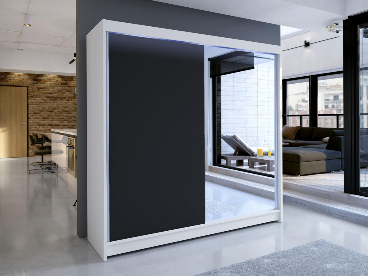 SCHWEBETÜRENSCHRANK Talin I, mit RGB LED Beleuchtung - Silberfarben/Multicolor, Holzwerkstoff/Metall (180/215/58cm) - MIRJAN24