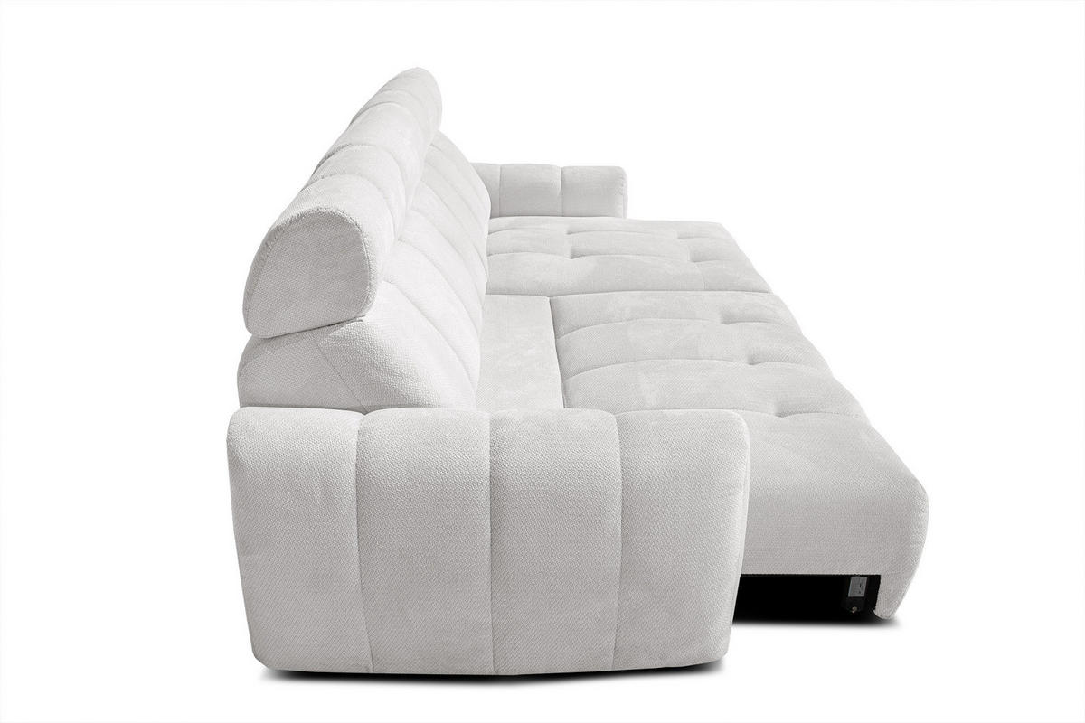 ECKSOFA KIMI 3-Sitzer, ausziehbarer Sitz, verstellbare Kopfstützen, cremefarben - Creme/Schwarz, Holzwerkstoff/Textil (270/160cm) - Courtois Laville