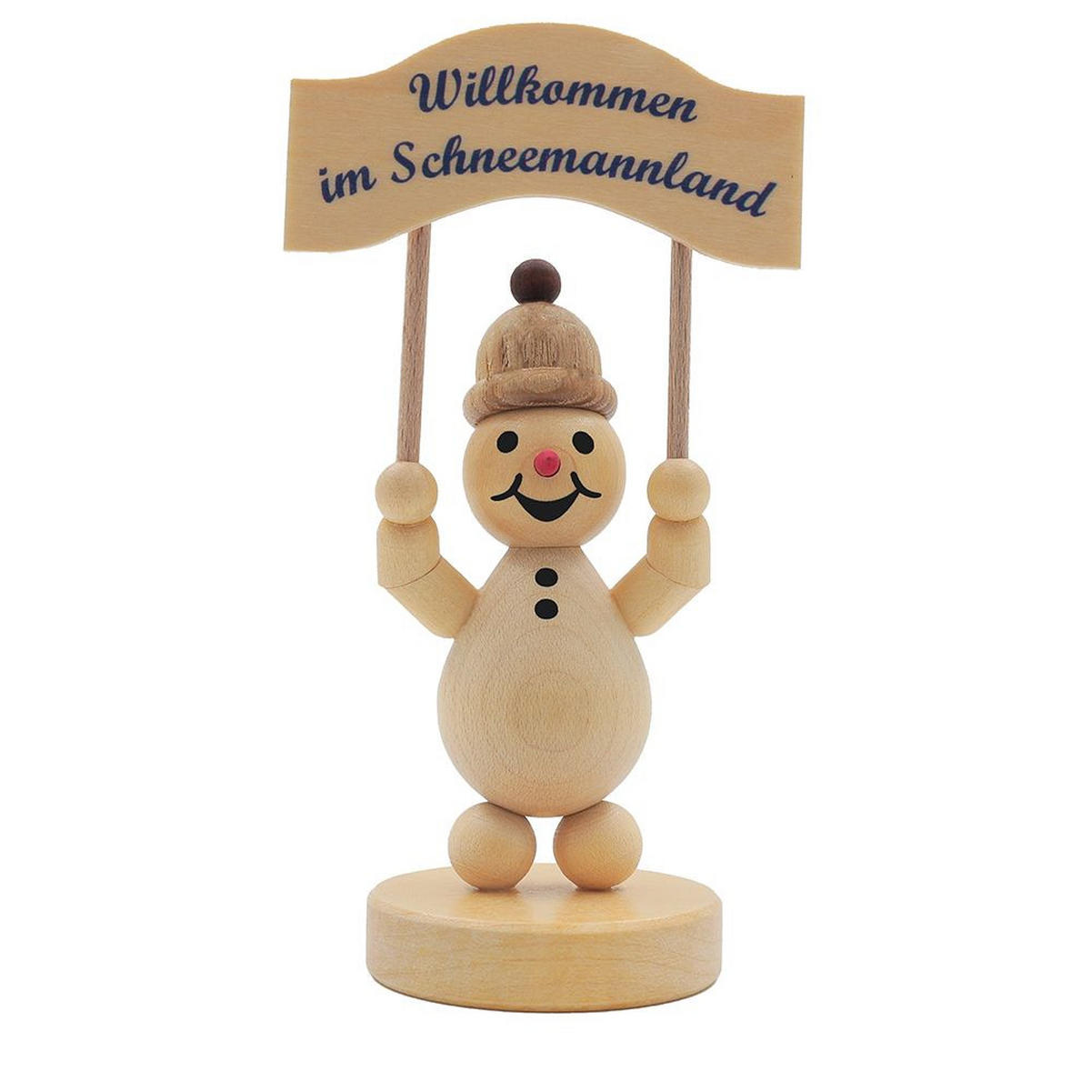 HOLZFIGUR Schneemann Junior mit Willkommengruß auf Sockel 9 cm - Multicolor, Holz (5/1/0.1cm)