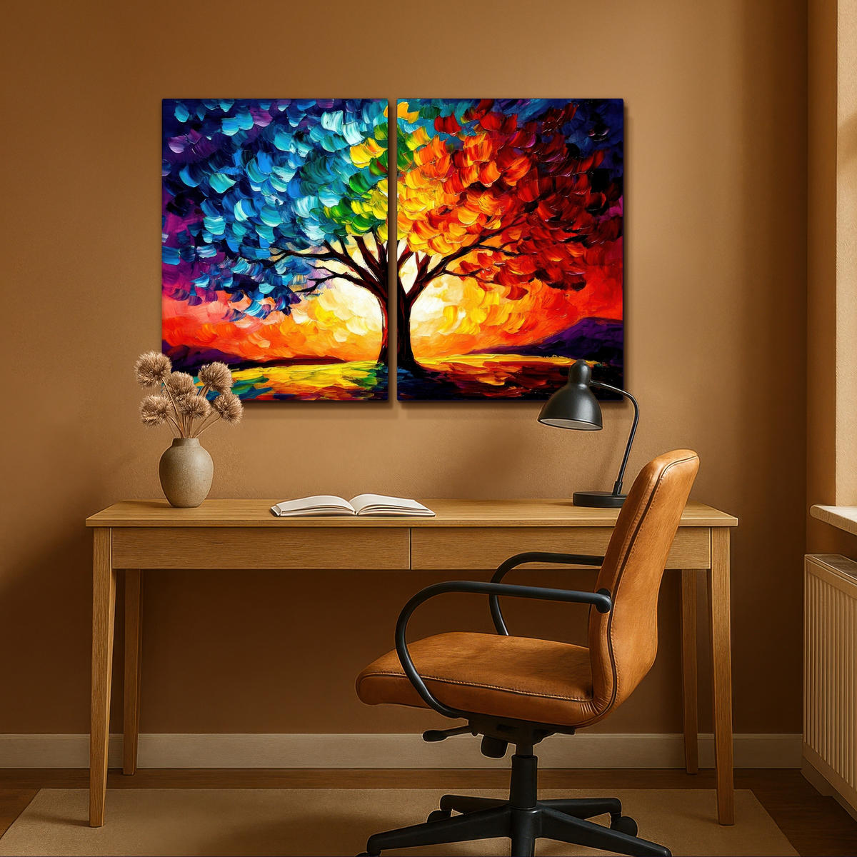 LEINWANDBILD 2er Set Baum - Farbenfroh - Malerei-Look - Abstrakt 100x70 cm - Multicolor, Textil (100/70cm) - MuchoWow