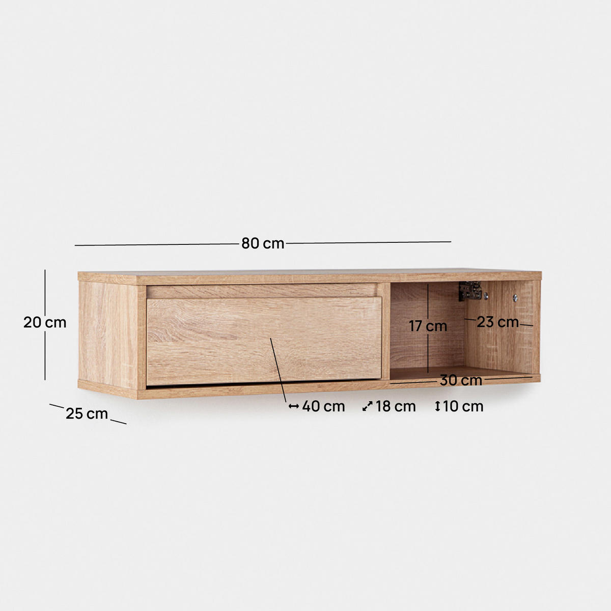 KONSOLE SCHWEBENDES ELEMENT IM FLUR Oslo Natürlich 80 cm x 20 cm - Naturfarben, Holzwerkstoff (80/20/25cm) - Klast Home