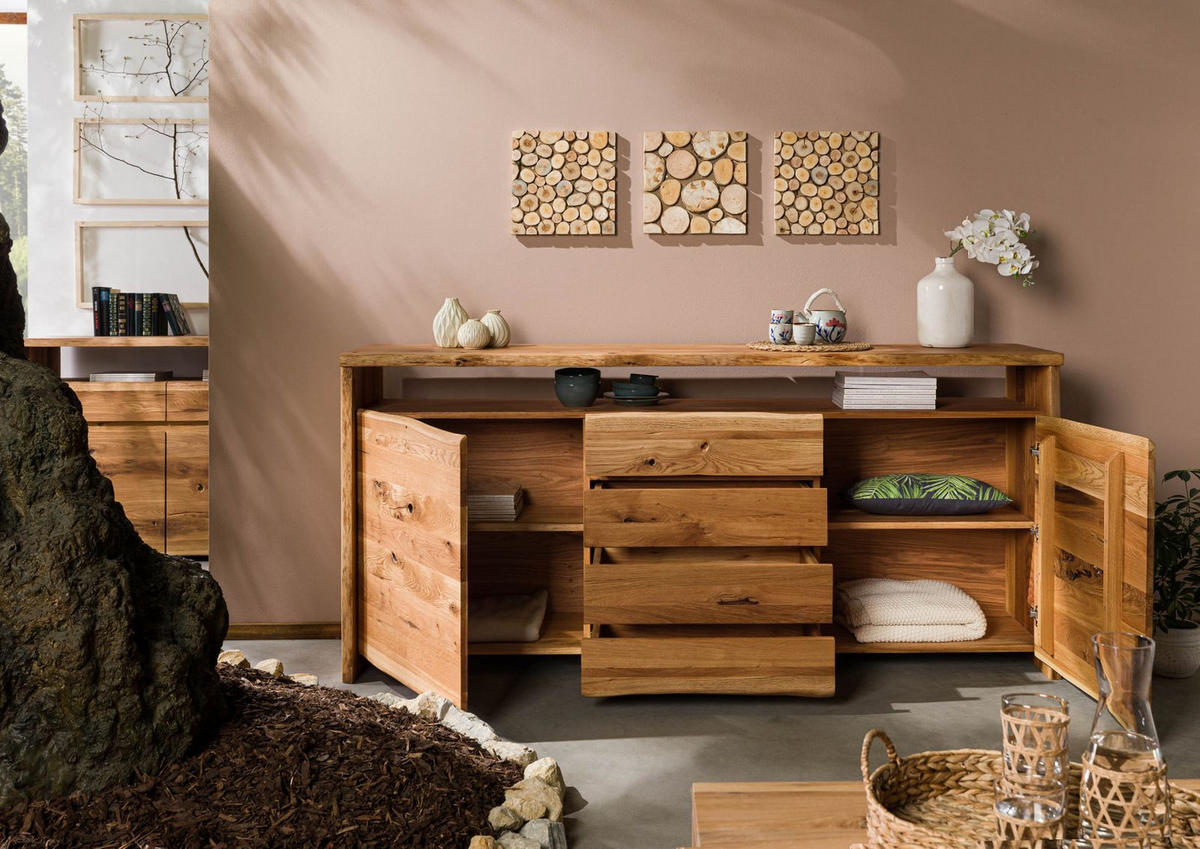 SIDEBOARD Wildeiche 210x45x96 natur geölt PURE OAK #701 - Braun, Holz (210/96/45cm) - Massivmoebel24